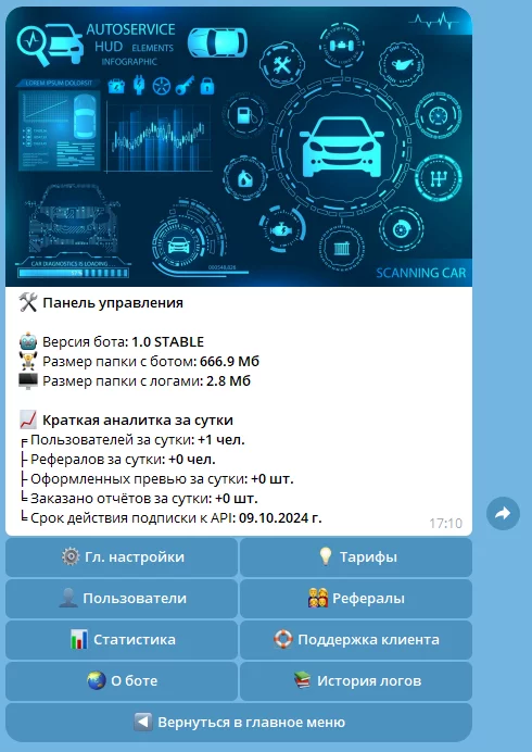 Телеграм бот для автоотчета по VIN и гос.номеру